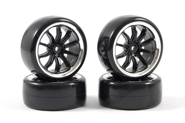 Fastrax 10-Spoke Drift Wheel & V2 Tyre Set (4) - Chrome